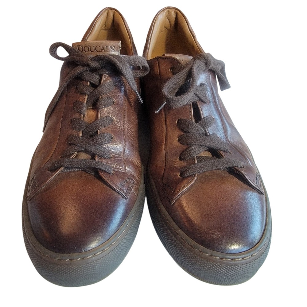 Doucal's Leather Sneakers 1796 Mens 42 Brown Excellent Italian Handmade Low Top